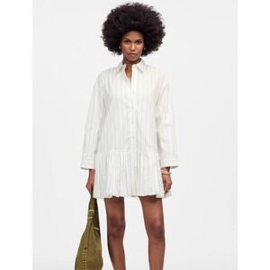 Madewell Womens 100% Cotton‎ Dress L Bubble-Hem Mini Shirtdress Pinstripe Poplin